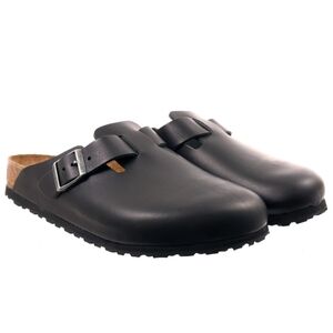 Birkenston BOSTON Men's Oiled Black Leather Slip-Ons Mule Clog Sandal Sz 10.5